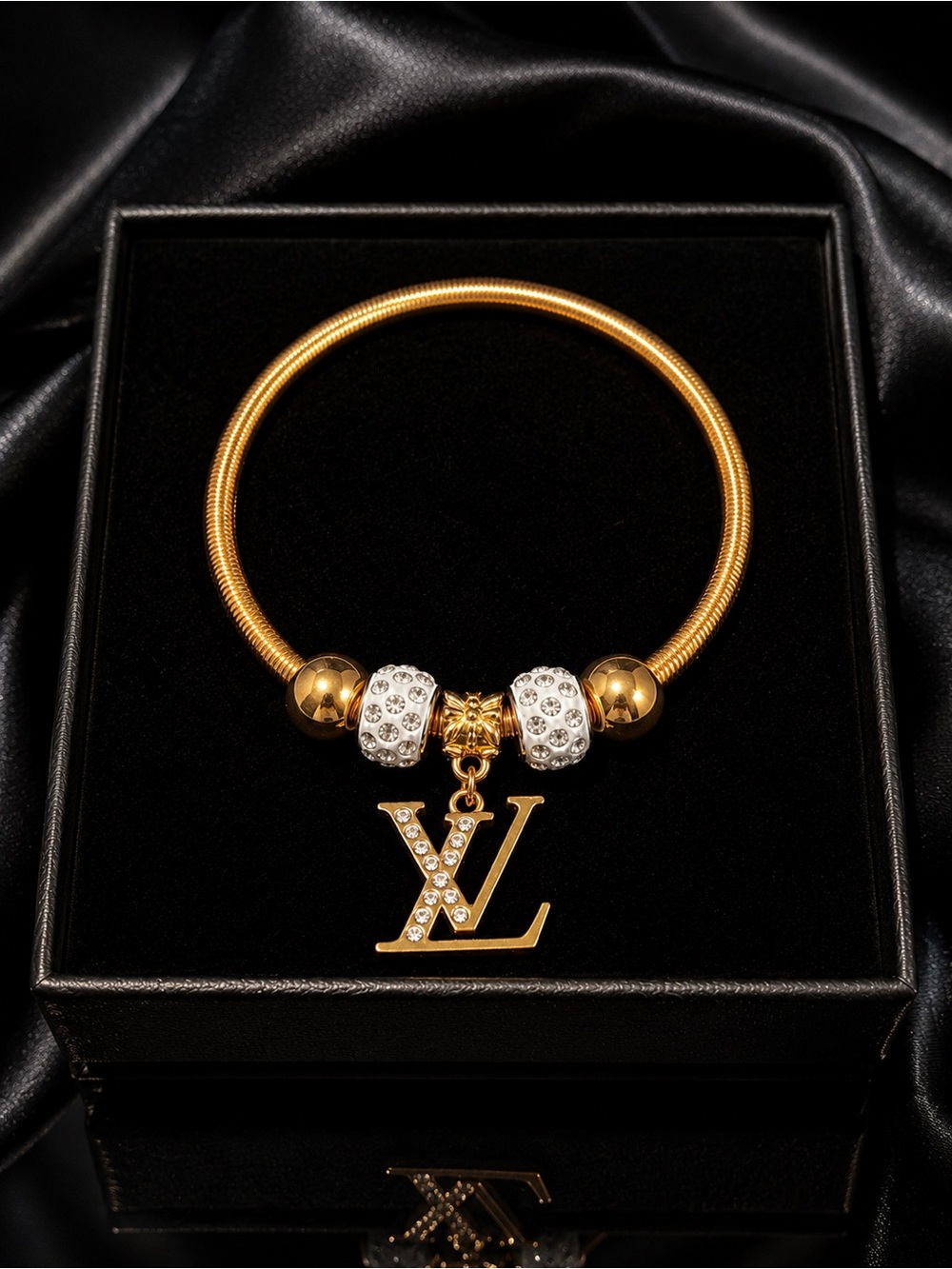 Golden Luxe Crystal LV Monogram Charm Bracelet